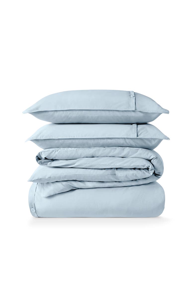 100% Organic Cotton Percale Duvet Cover and Sham Set, Main, color, Winter Blue