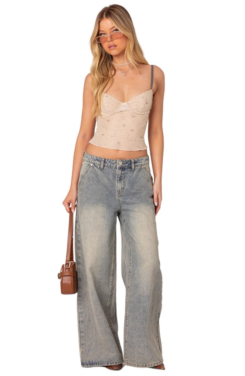 EDIKTED Nicola Bow Print Camisole, Alternate, color, 