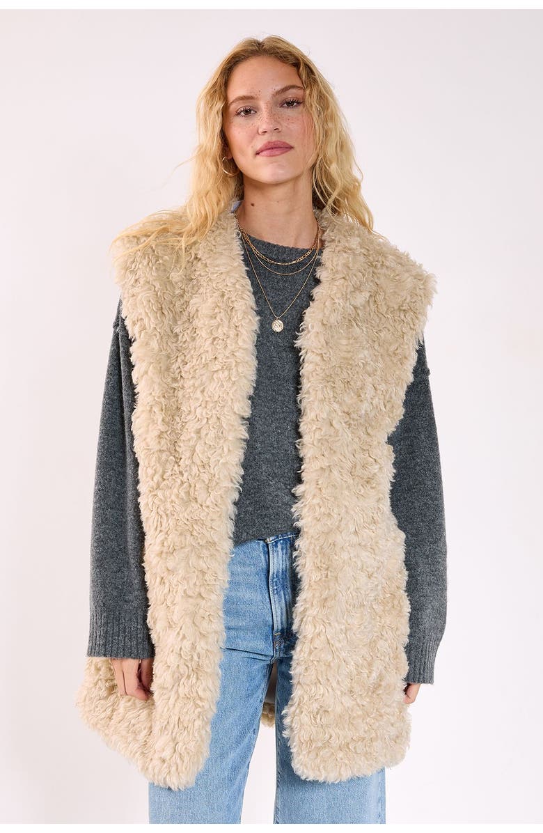 NASTY GAL Curly Faux Fur Borg Gilet, Main, color, Ecru