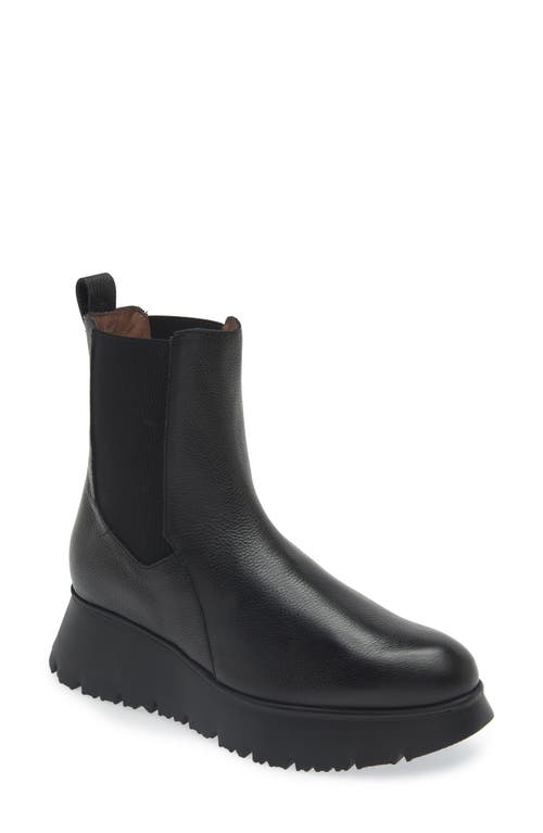 Wonders Platform Chelsea Boot in Black Tumbled Leather 