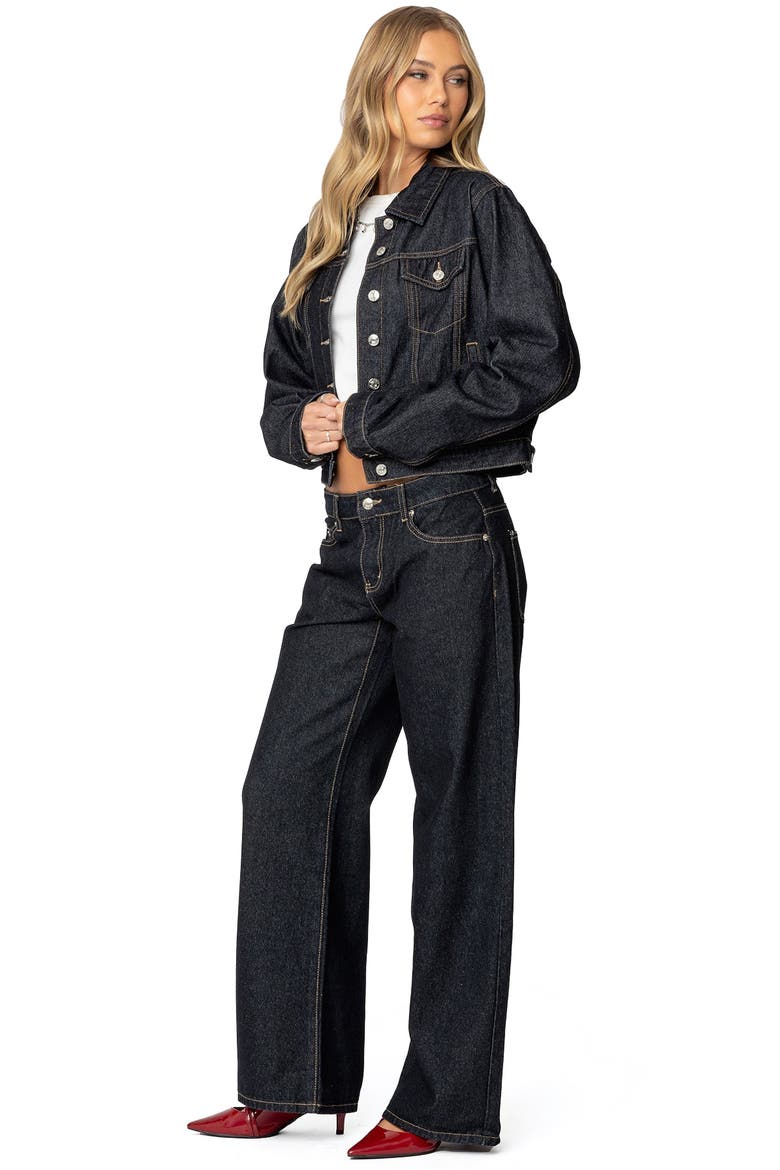 Barb Crop Denim Trucker Jacket, Alternate, color, INDIGO-BLUE-RAW-WASH
