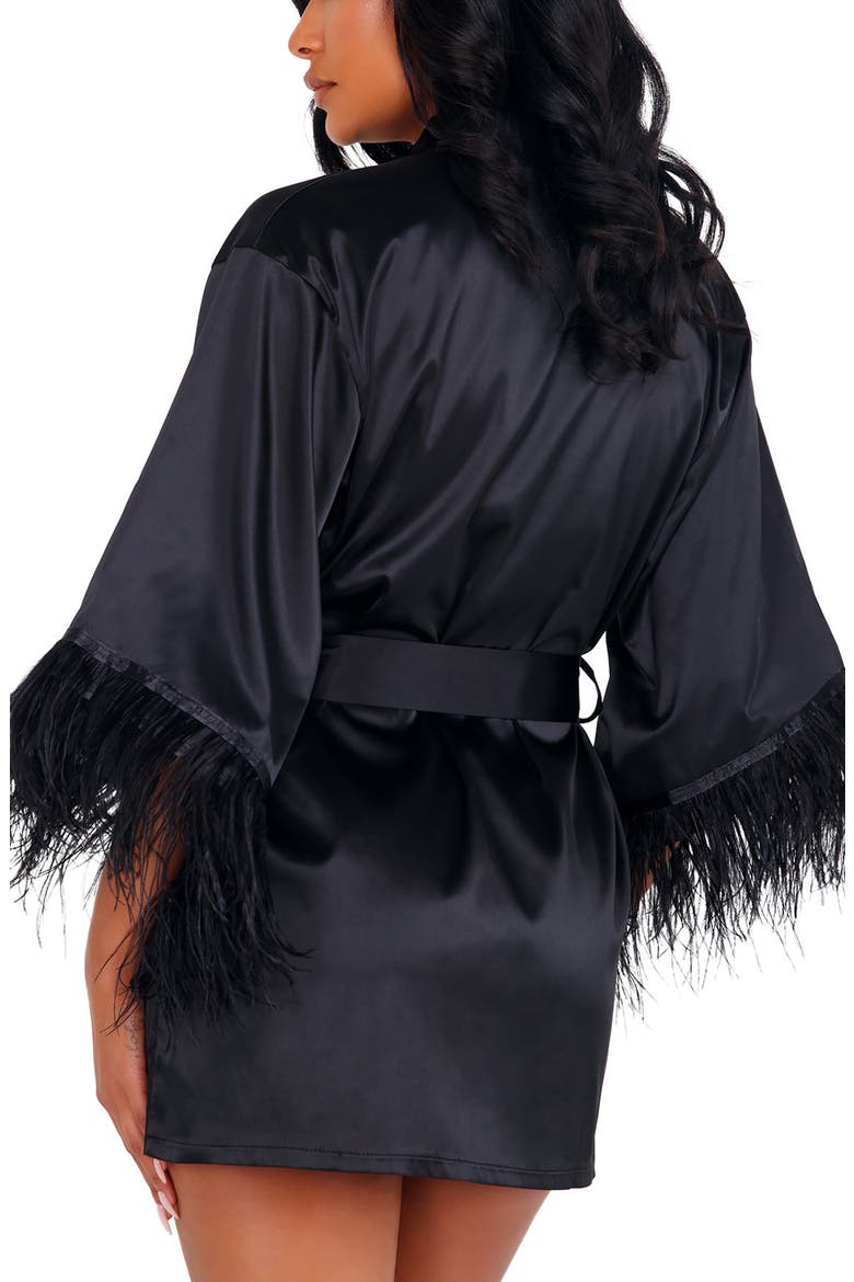 Ostrich Feather Satin Robe, Alternate, color, BLACK