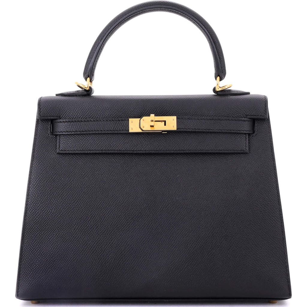 Pre-owned Hermes Hermes Kelly Handbag Black Epsom With Gold Hardware 25 In Black