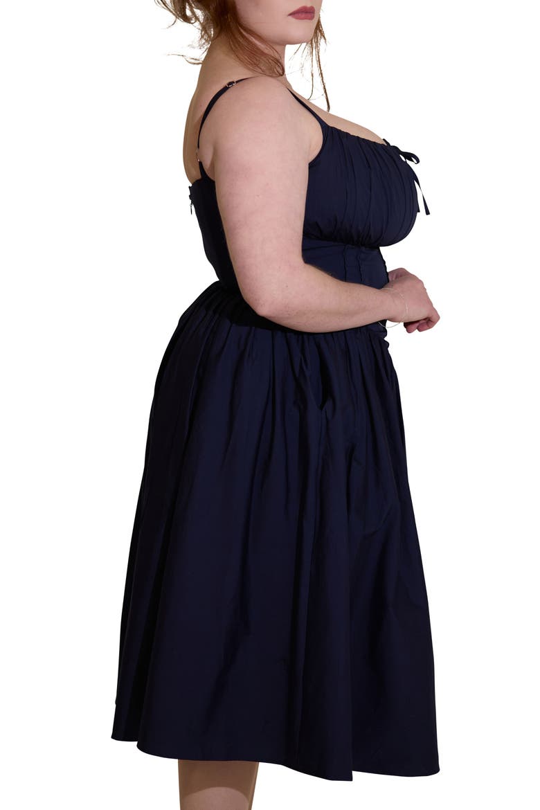 Camille Fuller Bust Cotton Midi Corset Dress, Alternate, color, Navy