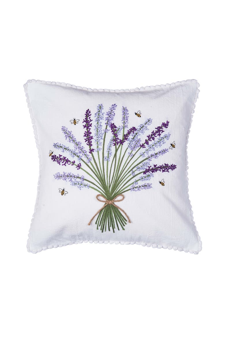 Lavender Flower Bouquet Cotton Blend Spring Accent Throw Pillow 18" x 18", Main, color, Purple