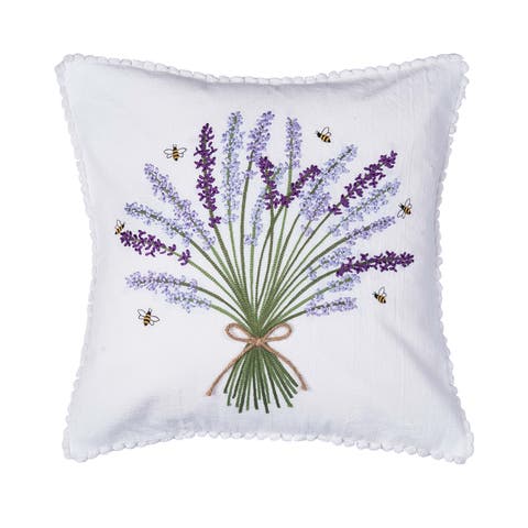 Lavender Bouquet Embroidered Throw Pillow, 18" x 18"
