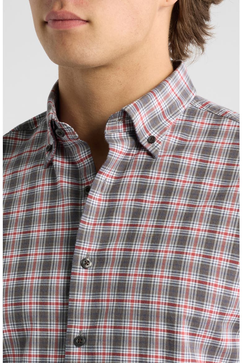 Lane Plaid Long Sleeve Button Down Shirt, Alternate, color, THUNDER