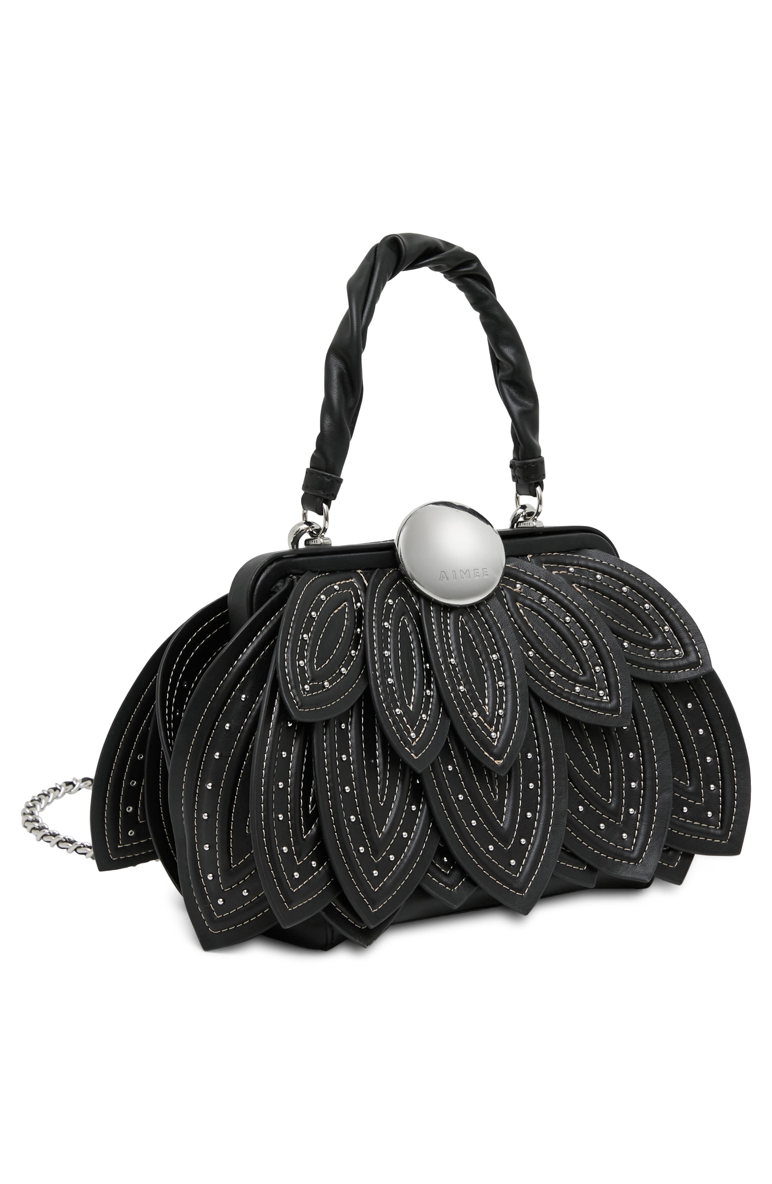 AIMEE Petal Top Handle Bag, Alternate, color, Black Studded