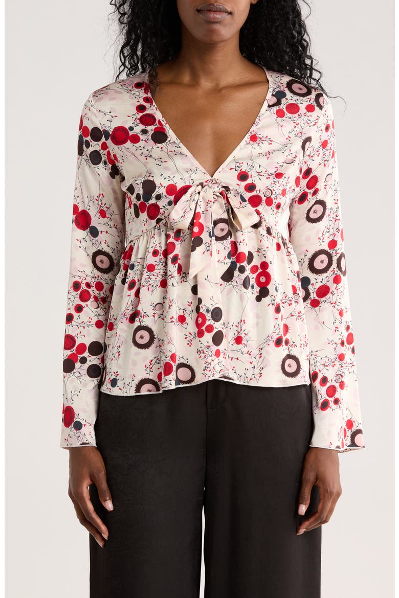 V-Neck Bell Sleeve Print Top, Main, color, IVORY/ RED