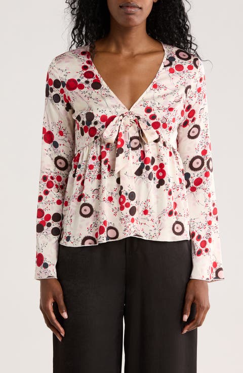 V-Neck Bell Sleeve Print Top