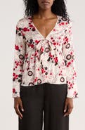PATRIZIA LUCA V-Neck Bell Sleeve Print Top