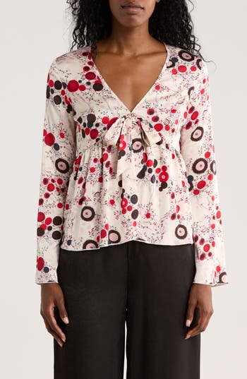 Patrizia Luca V-neck Bell Sleeve Print Top In Multi