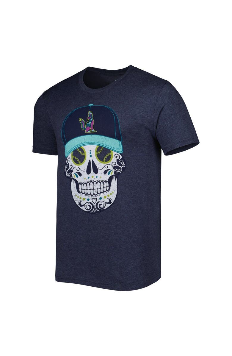 108 STITCHES Men's Heathered Navy Soñadores de Hillsboro Copa de la Diversion Sugar Skull Tri-Blend T-Shirt, Alternate, color,
