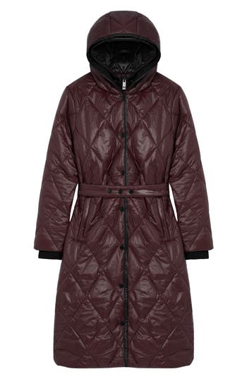 Noize Amiyah Belted Diamond Quilt Longline Jacket In Red