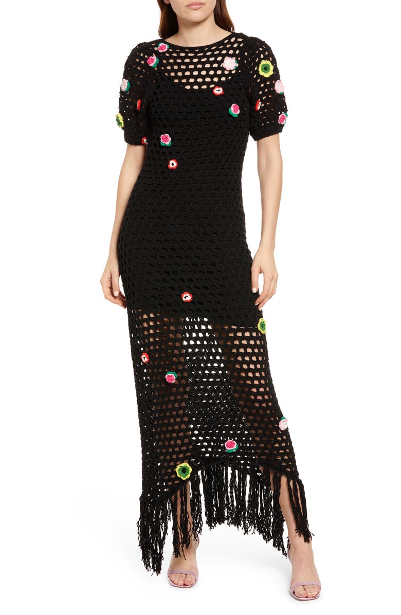 Something Navy Floral Crochet Midi Dress, Main, color,