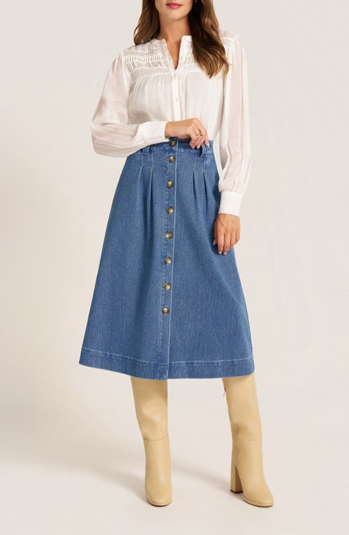 Matty M . Marlow Button Front Midi Denim Skirt In Blue