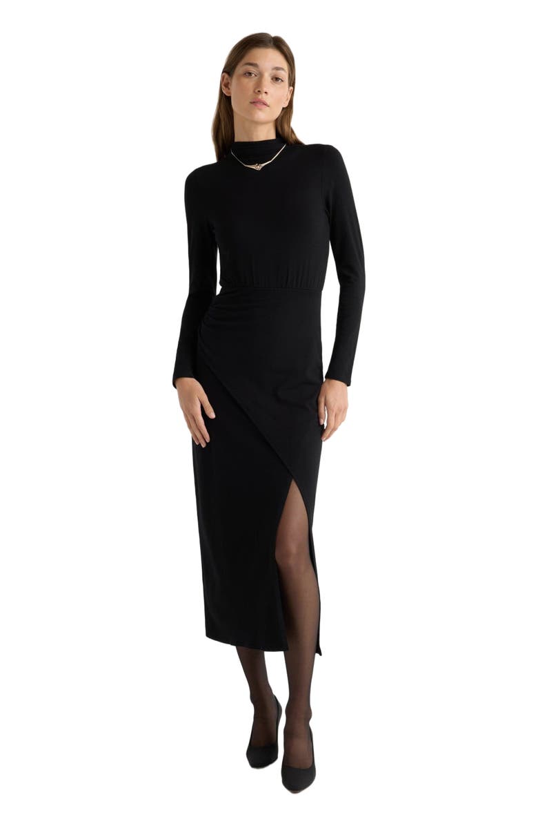Modern Citizen Suki Mock Neck Side Slit Dress, Alternate, color, Black