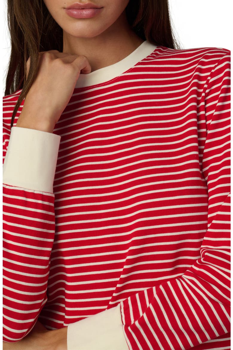 Stripe Long Sleeve Cotton T-Shirt, Alternate, color, CHERRY RED/ ECRU STRIPE