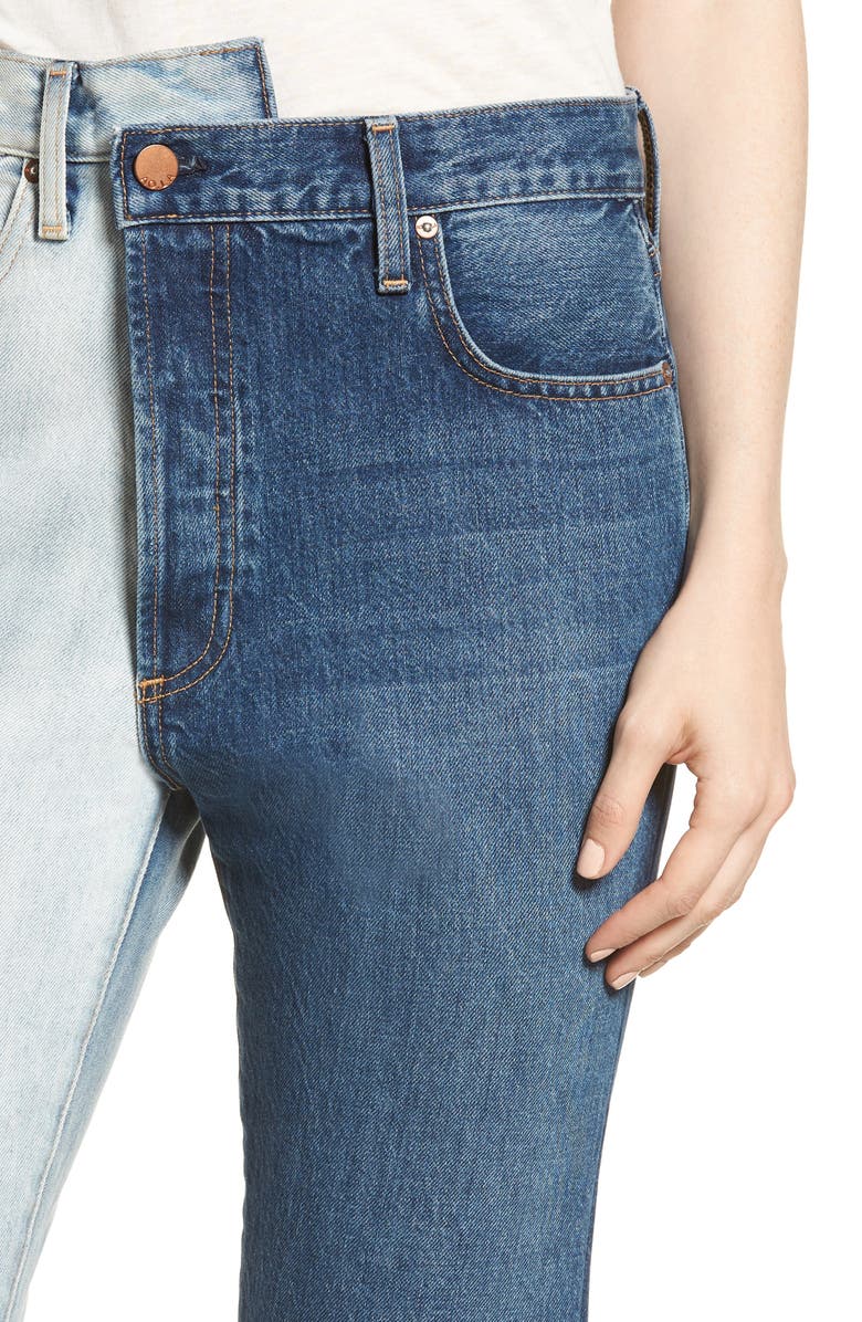 Alice + Olivia Jeans Amazing Two-Tone High Waist Boyfriend Jeans, Alternate, color,