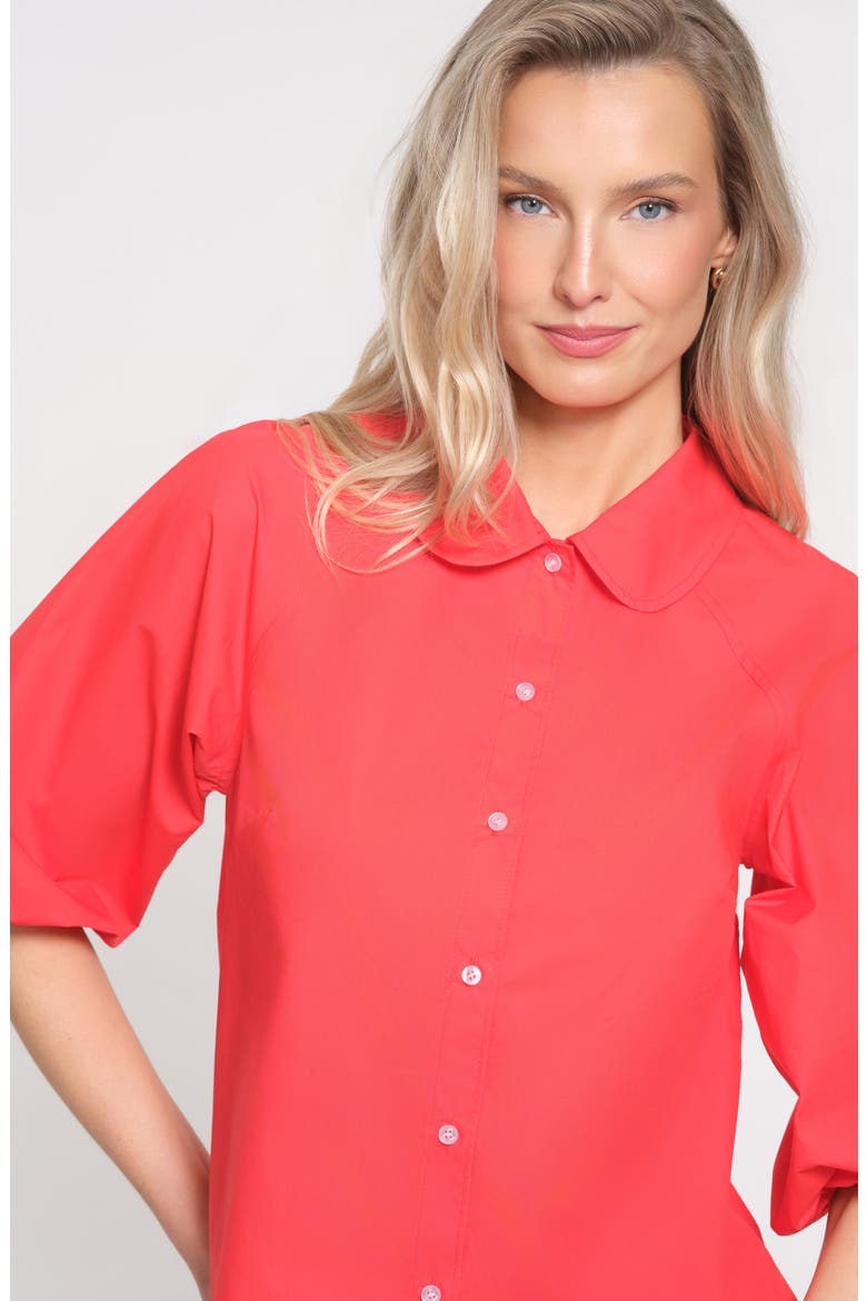 Puff Sleeve Cotton Shirt, Alternate, color, RED