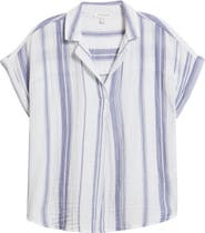 beachlunchlounge Arin Stripe Short Sleeve Cotton Shirt
