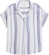 beachlunchlounge Arin Stripe Short Sleeve Cotton Shirt