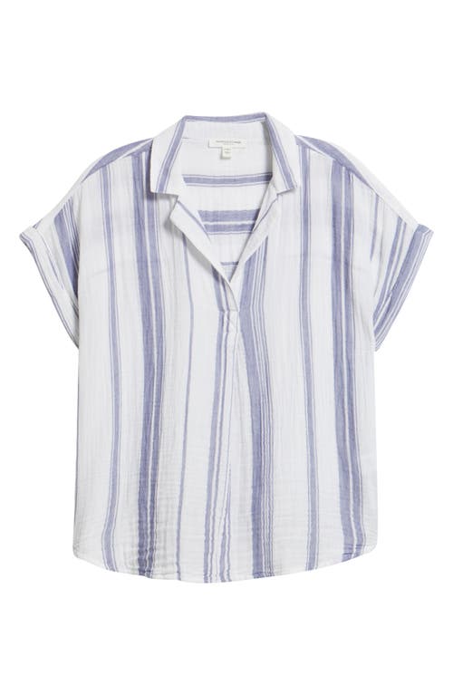 Beachlunchlounge Arin Stripe Short Sleeve Cotton Shirt In White