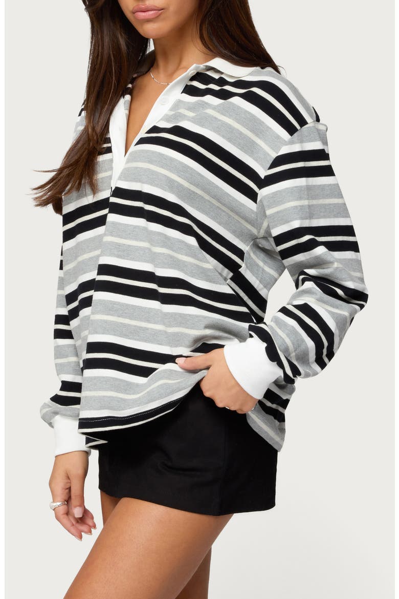 Renya Stripe Long Sleeve Oversize Polo, Alternate, color, GRAY