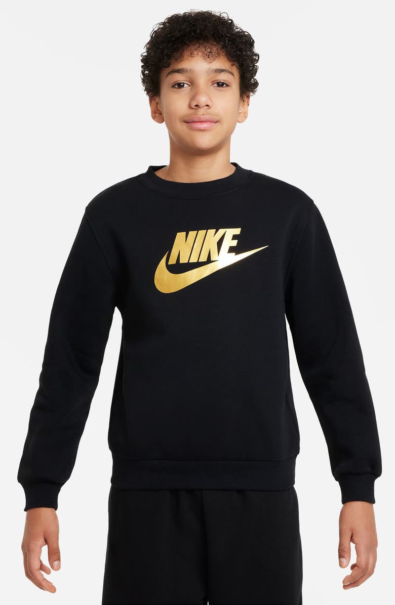 Nike Kids' Sportswear Club Fleece Sweatshirt, Main, color, Black/ Metallic Gold