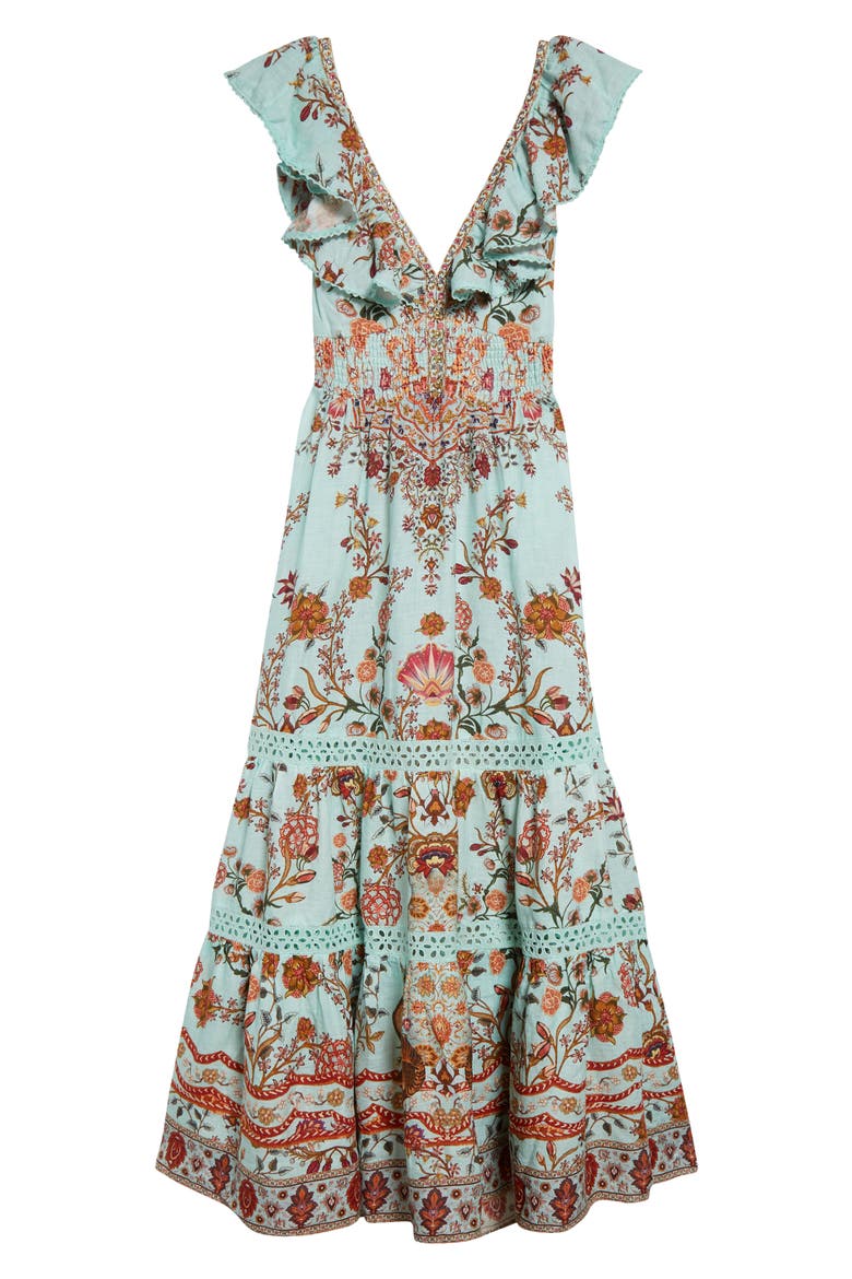 Weaving Worlds Floral Tiered Linen Maxi Dress, Alternate, color, WEAVING WORLDS