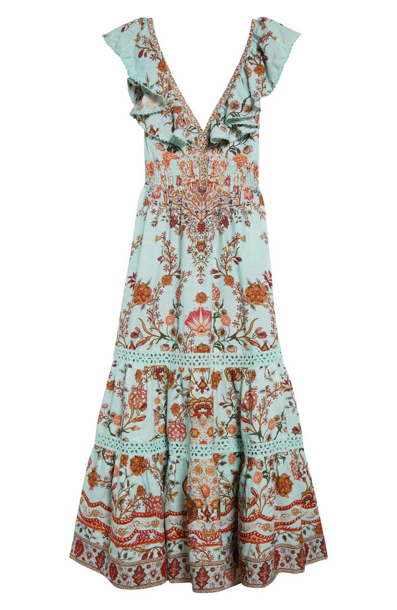 Camilla Weaving Worlds Floral Tiered Linen Maxi Dress, Alternate, color, 