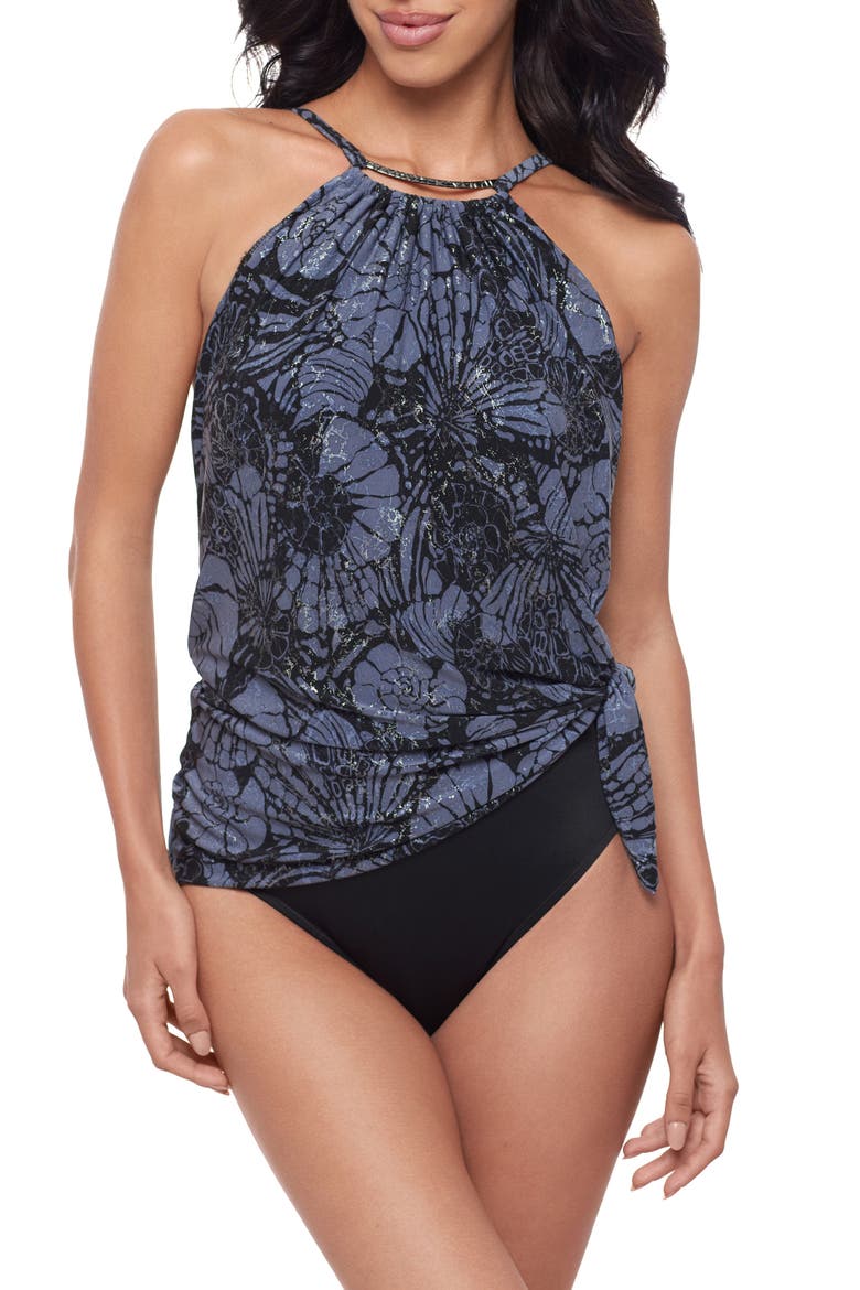 Shell Beach Parker Skirted One-Piece Swimsuit, Main, color, BLACK/ MULTI