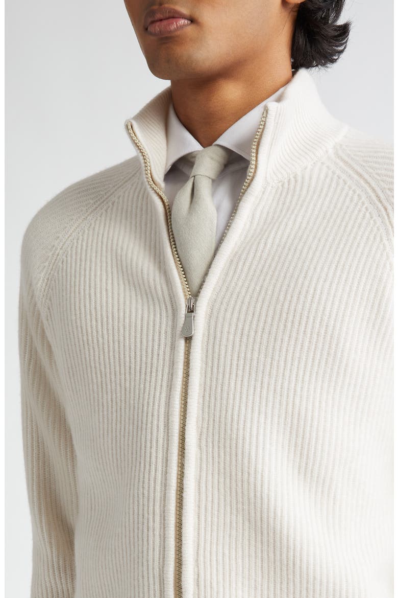 Rib Cashmere Cardigan, Alternate, color, WHITE AND IVORY