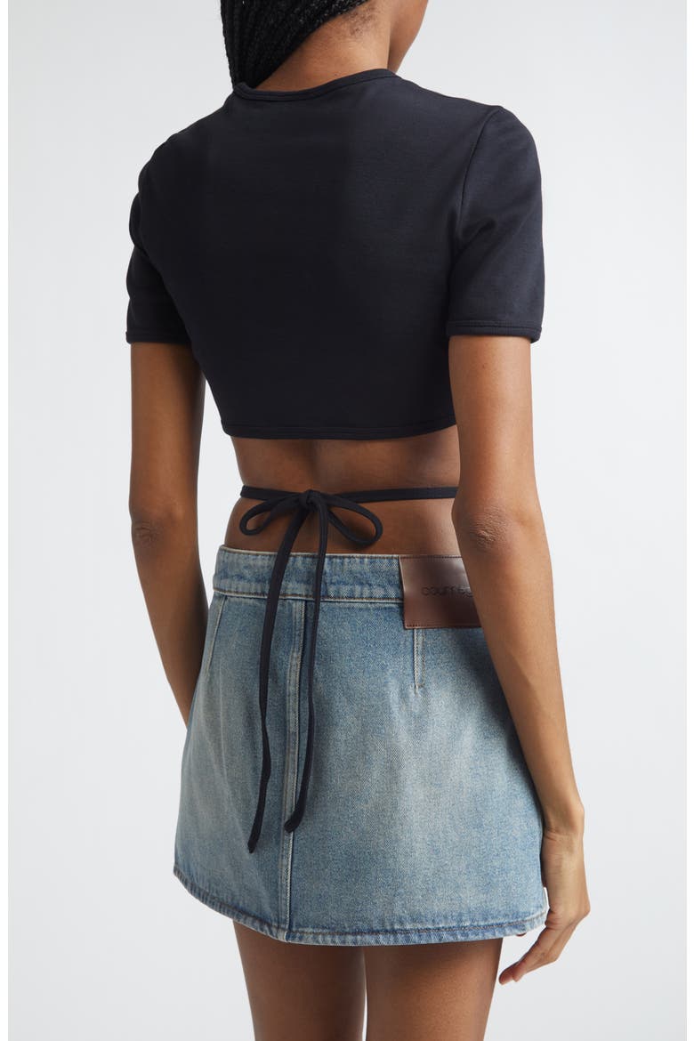 Ribbon Cutout Crop Rib T-Shirt, Alternate, color, BLACK