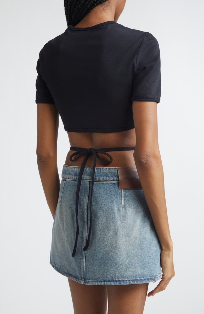 Courrèges Ribbon Cutout Crop Rib T-Shirt, Alternate, color, Black