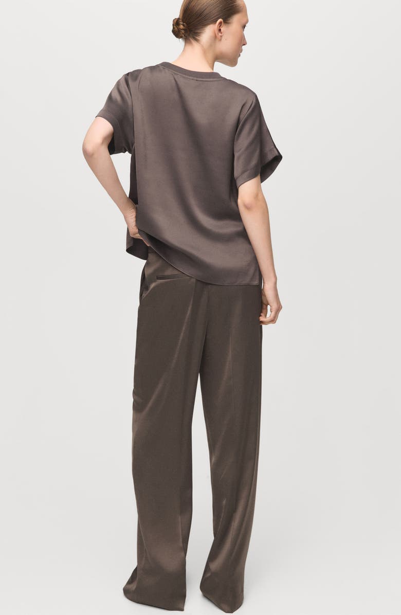 MANGO Straight Leg Satin Pants, Alternate, color, Medium Brown