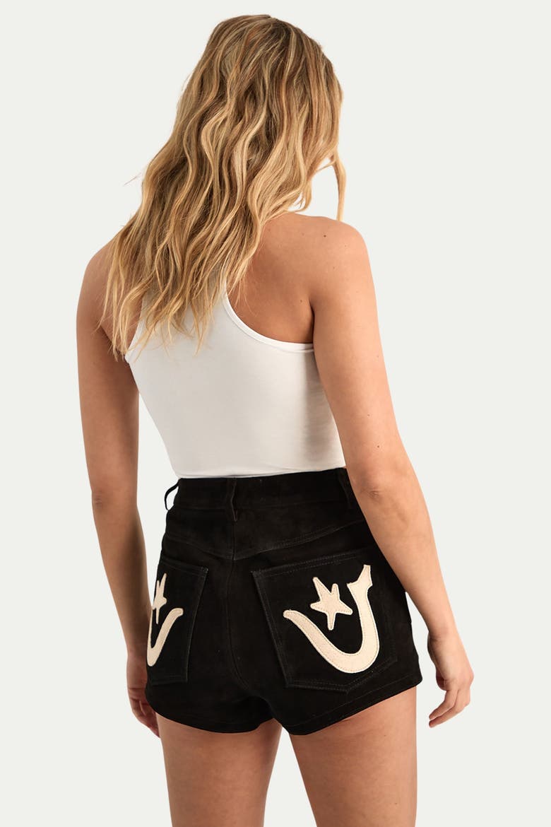 Real Suede Western Embroidered Shorts, Alternate, color, Black