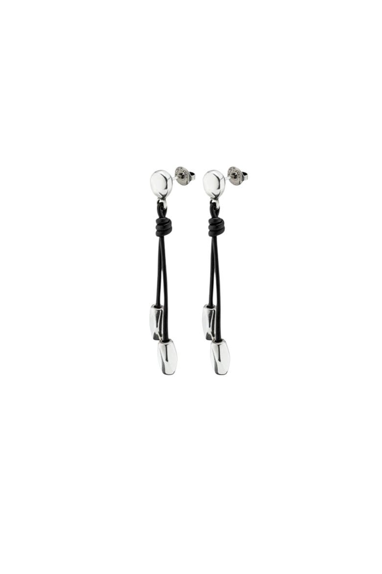 Leather Beaded Drop Earrings, Alternate, color, Silver