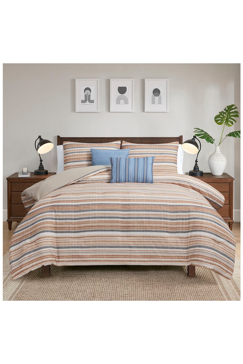 5-Piece Comforter Set, Alternate, color, BLUE/ TAN