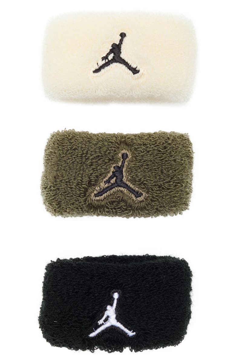 Jordan Assorted 3-Pack Terry Hair Ties, Main, color, Sail/ Olive/ Black