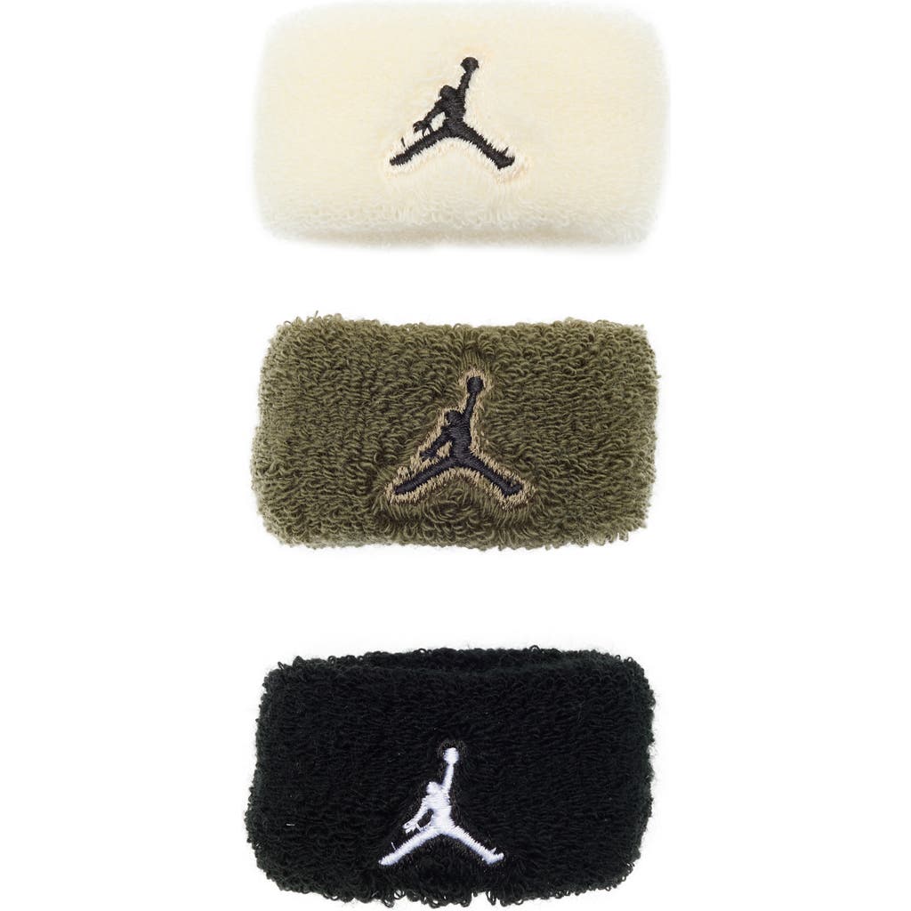 Jordan Assorted 3-pack Terry Hair Ties In Sail/olive/black