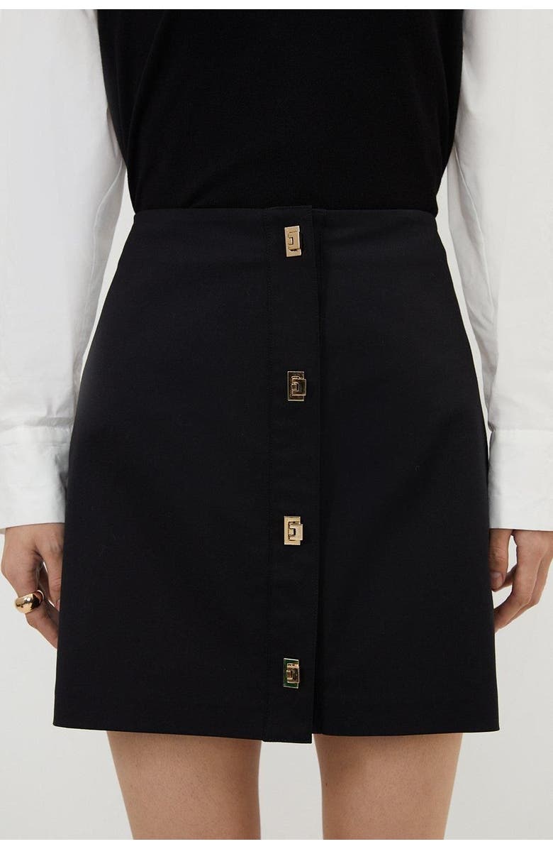 Karen Millen Techno Cotton Gold Clasp Skirt, Main, color, Black