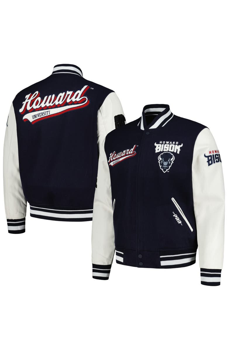 PRO STANDARD Men's Pro Standard Navy Howard Bison Script Wool Full-Zip Varsity Jacket, Alternate, color,