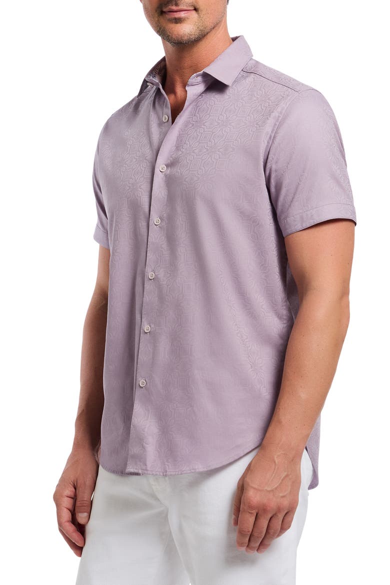 Odyssey Short Sleeve Woven Button-Up Shirt, Alternate, color, LILAC