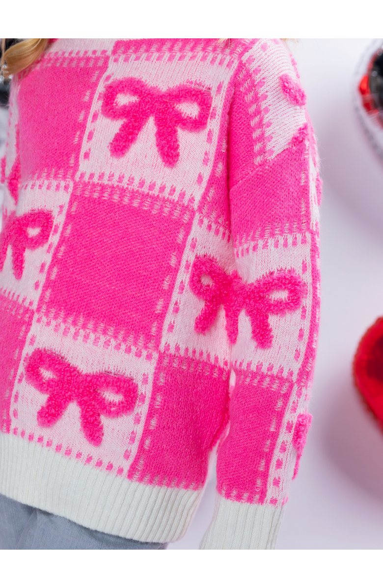 Mia Belle Girls Sweet Bow Knit Sweater, Alternate, color, Pink