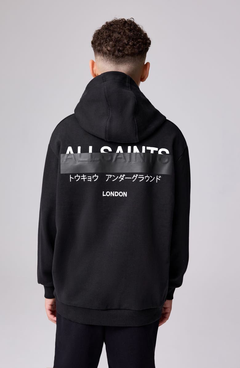 smALLSAINTS by ALLSAINTS Kids' Redact Oversize Cotton Fleece Hoodie, Alternate, color, Black