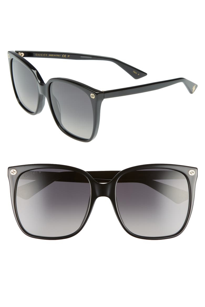 57mm Gradient Square Sunglasses, Main, color, BLACK