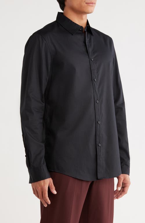 Open Edit Slim Fit Solid Cotton & Modal Button-up Shirt In Black