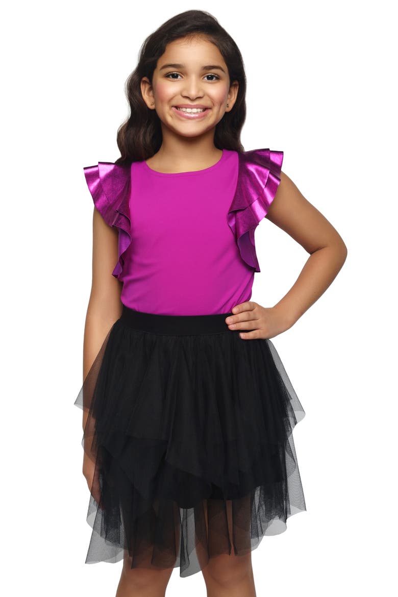 Kids' Flutter Sleeve Top, Alternate, color, BERRY