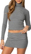 EDIKTED Leana Stripe Open Back Crop Turtleneck Top